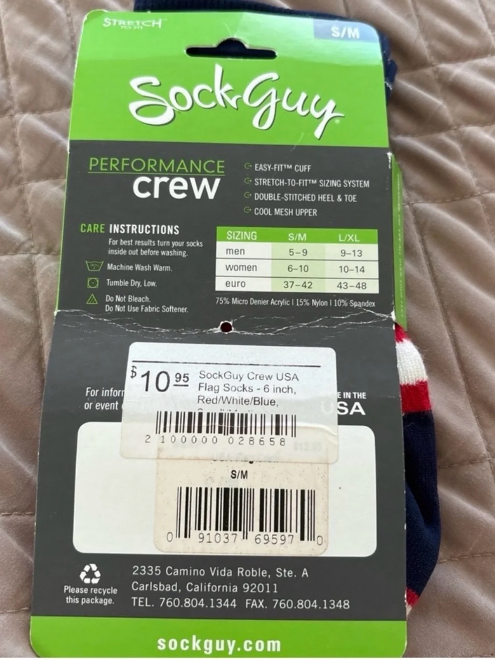 SockGuy USA Flag Crew Socks NWT SM/MD Patriotic Made USA Cycling ⭐